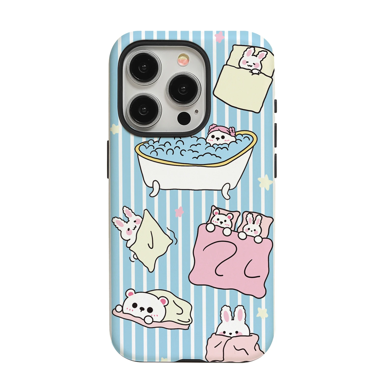 Striped iPhone 16 Promax Filing Round Edge 2-in-1 Phone Case, Small and Cute Personalized Creative Matte Fall Protection Case