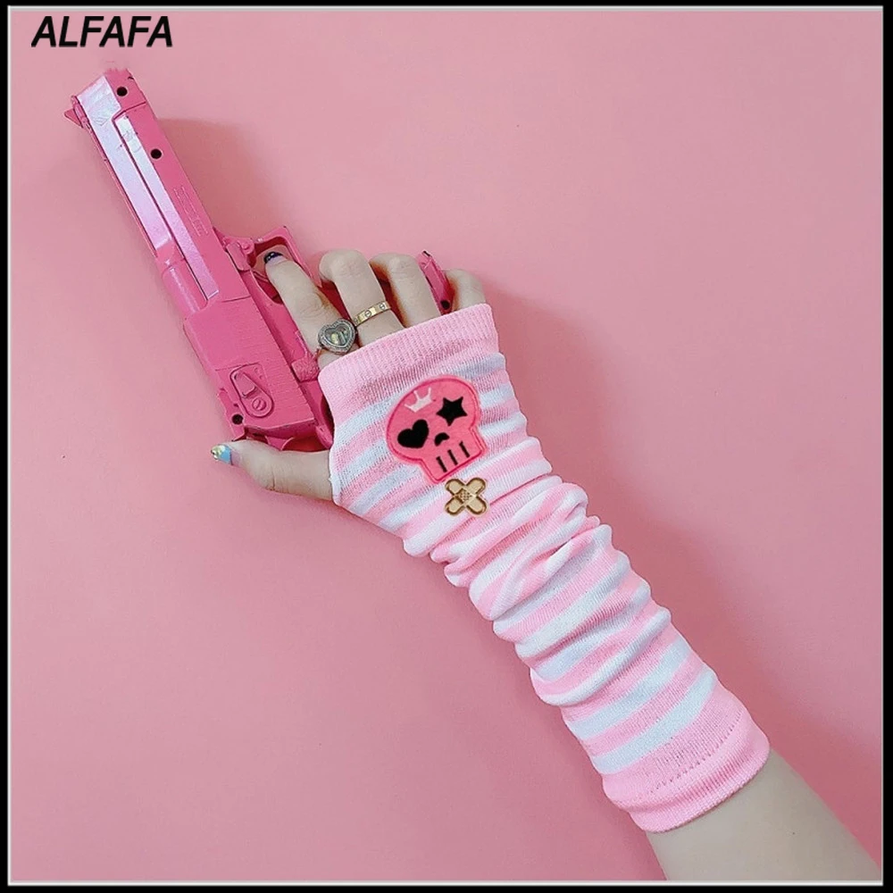 Y2k Fairy Grunge Gloves Fingerless Halloween Accessories Scene Kid Emo Fashion Arm Warmers Punk Gothic Lolita Mittens Rock Skull