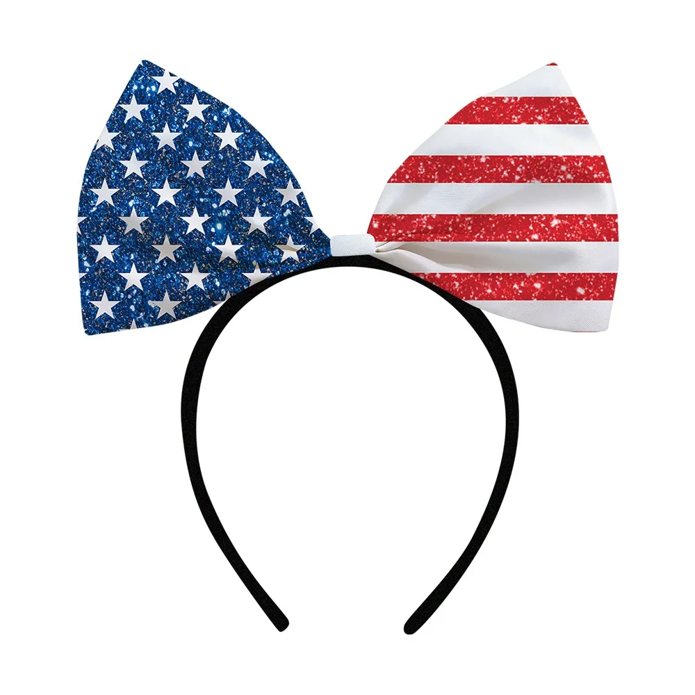 

Independence Day Headband Flexible Patriotic Bow Headband Star Pattern Headband Lightweight American Flag Hairband For Veterans