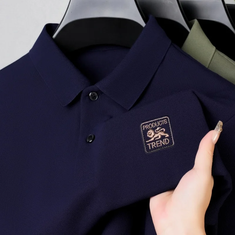 

Men's Long Sleeve Polo Shirt Lapel Collar Chest Badge Soft Fabric Breathable Anti Pilling Fashion Casual Spring Autumn Mens Wear