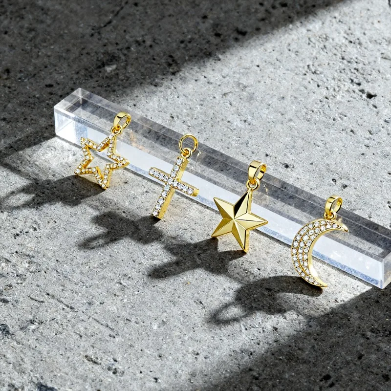 

2Pcs Pendants Brass Charms with Cubic Zirconia Cross Star Moon DIY Charms for Necklace Anklet Jewelry Bracelet Making Supplies