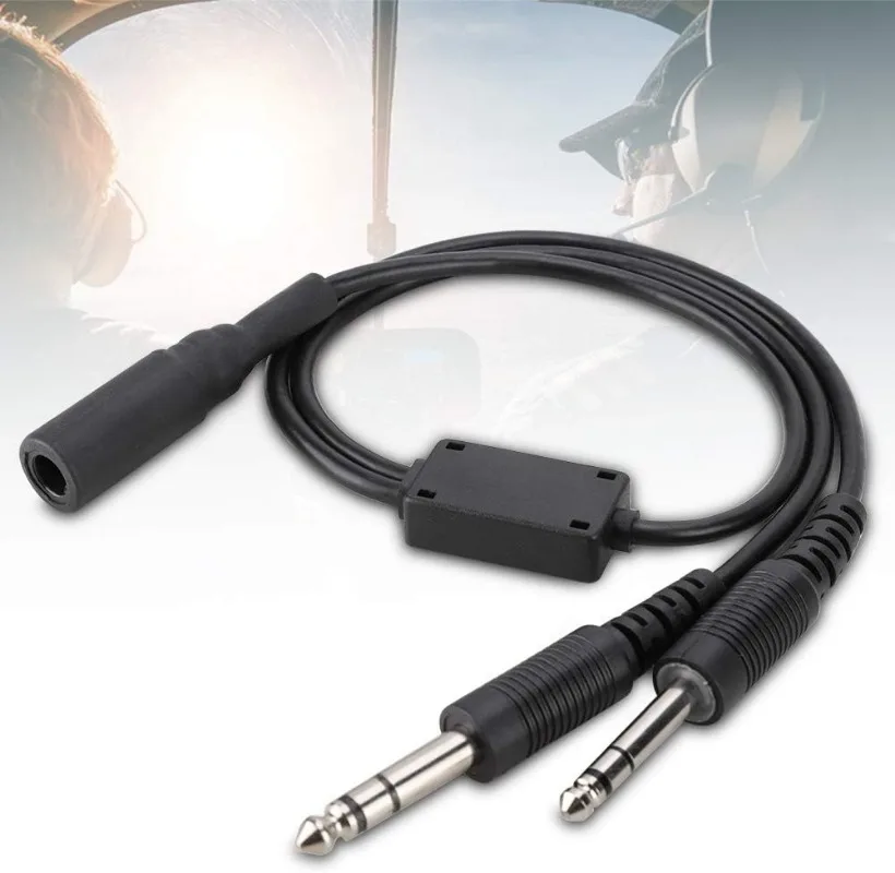 Helicopter to General Aviation Headset Adapter Cable with Dual GA Plugs, for AVCOMM, U174 (3/16" Mic Plug,1/4" Speaker Plug)