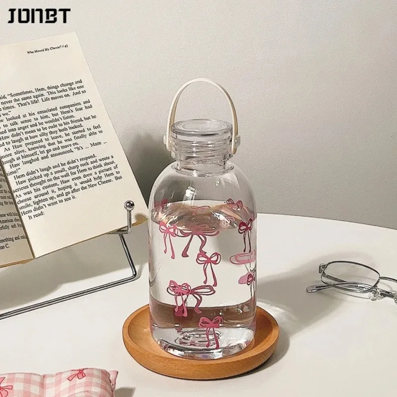 

500ml Cute Bow Water Bottle For Girls Portable Large Capacity Transparent Plastic Cup for Students Outdoor Leakproof Drinkware