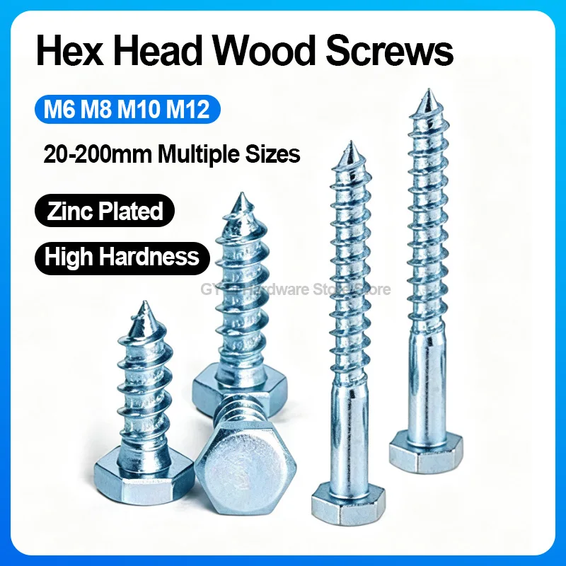 M6 M8 M10 M12 Galvanized Hex Head Wood Self Tapping Screws Carbon Steel Fasteners For Furniture Construction Woodworking DIY