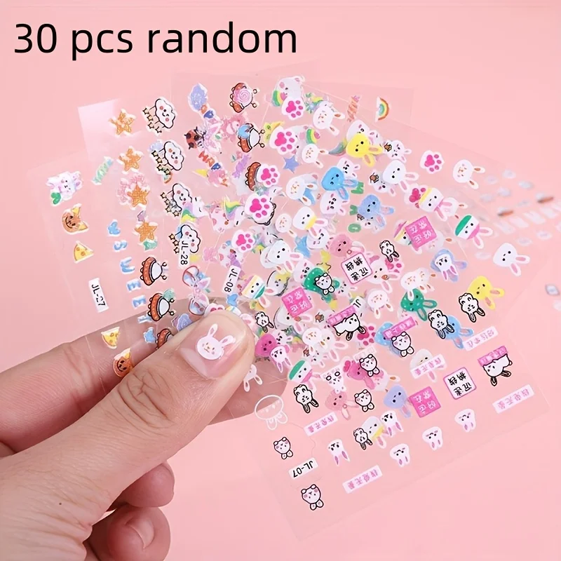 30 قطعة ثلاثية الأبعاد الكرتون الحيوان مسمار الفن ملصقات والشارات ، لامعة بريق إنهاء البلاستيك مسمار الزينة ، استخدام واحد غير النظامية الشكل