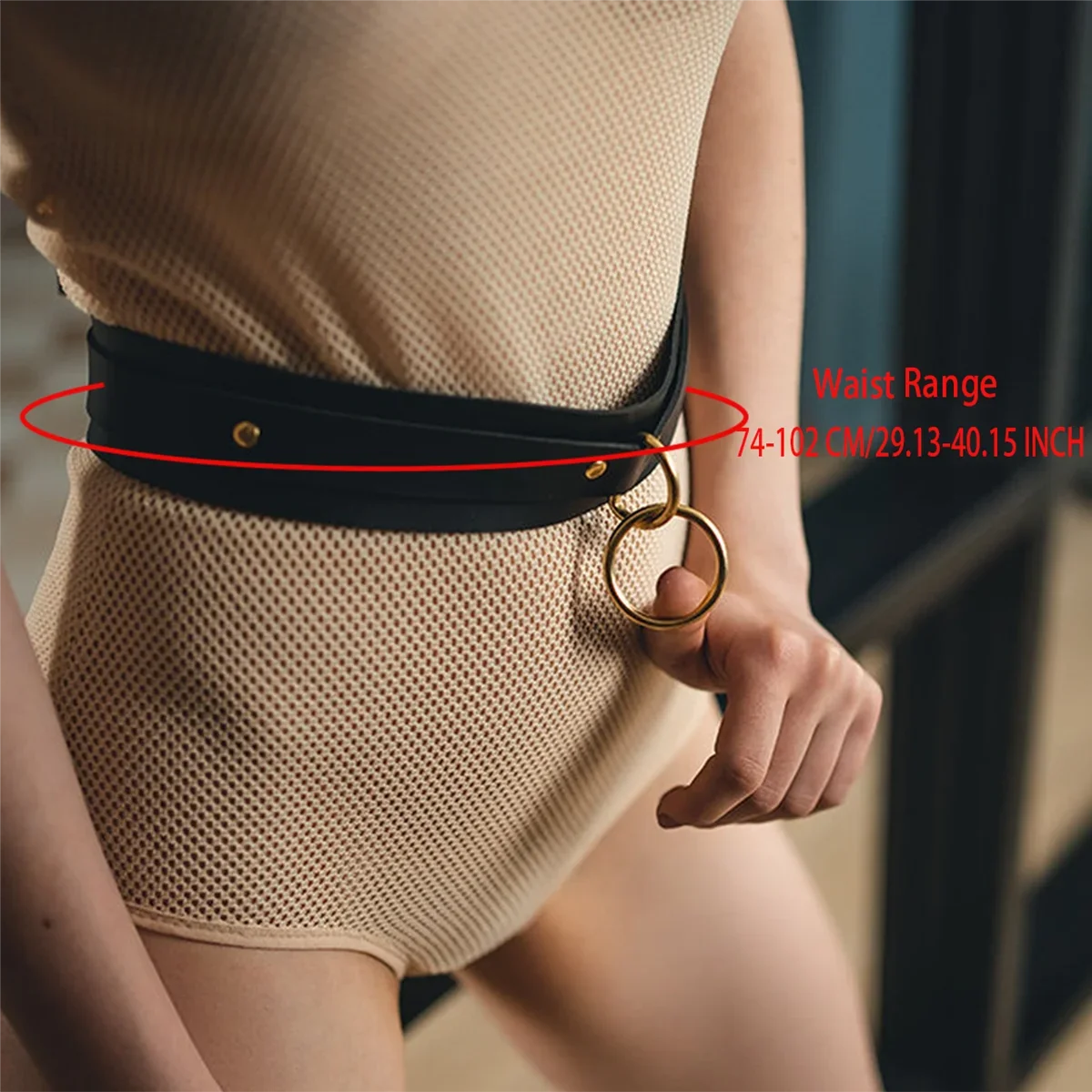 Cinto feminino de couro PU com anel O na frente, cinto de contenção Bdsm, cinto de couro feminino, acessórios de roupas