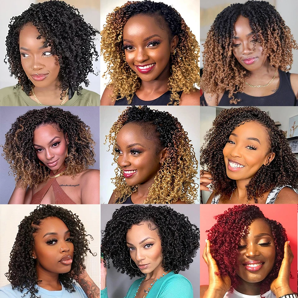 8인치 양키 트위스트 크로셰트 헤어 엑스텐션，네츄럴 블랙、엠브레 브라운、진저、버그 색상，프리-트위스티드 킨키 미니 스프링 트위스트 소형 헤어