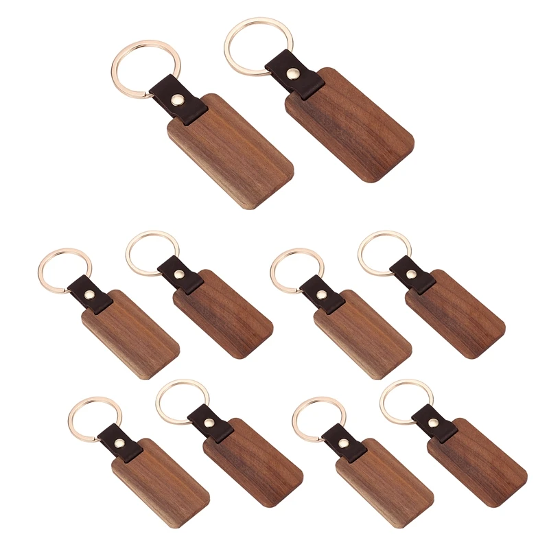 10Pcs Wooden Keychain Rectangular Collectible Key Ring Car Bag Hanging Pendant Painting Crafts Cute Keychain