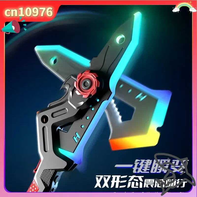 In Stock Interstellar Spark 2-in-1 Spray Battle Axe Colorful LED Light Sound Effect Transforming Kids Boys Toy Laser Sword Gift