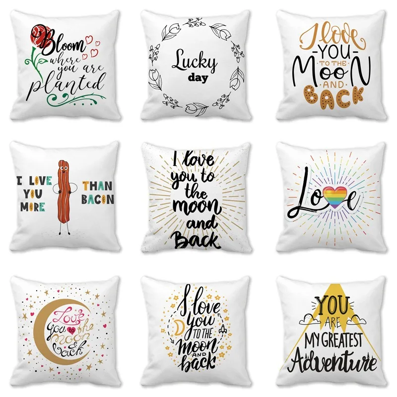 Office Sofa Car Cushion Cover Luxury Home Decoration Pillow Cover Valentine's Day English Letters Moon Pattern