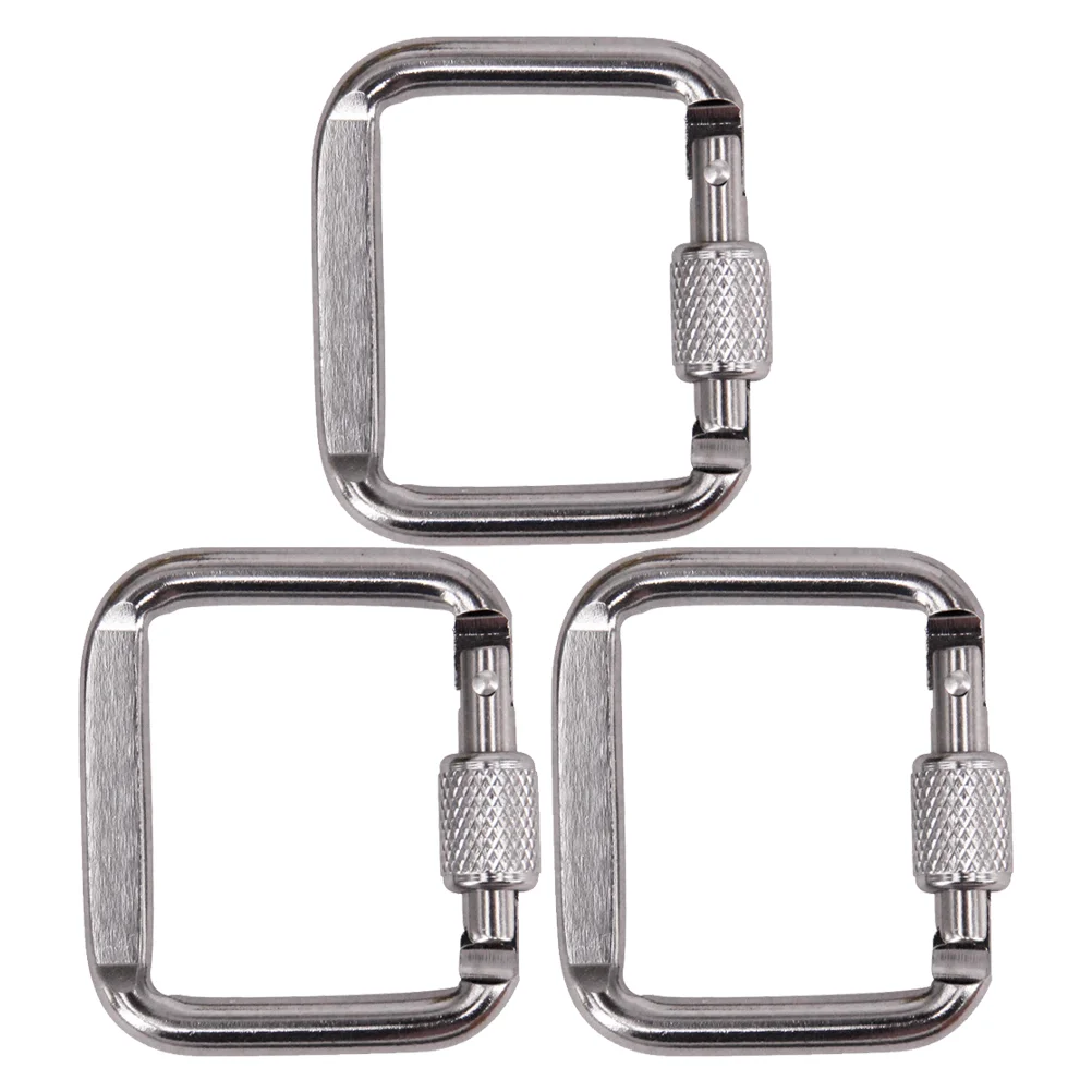 

3 PCS Camping Button Outdoor Buckle Square Carabiners Toy Portable Key Ring Keychain Hiking Clasp