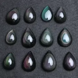 Natural Black Obsidian Green Purple Flash Light One Pendant 32x20mm Water Drop Necklace Drop Shipping AAAAA