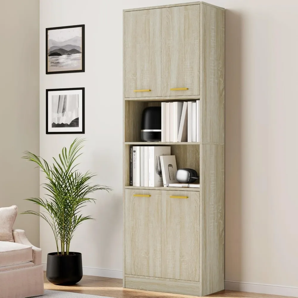 

Cozy Castle Kitchen Pantry Cabinet, 75" Tall Wood Storage Cabinet with Doors and Shelves, 4 Doors Open Countertop Utility Hutch