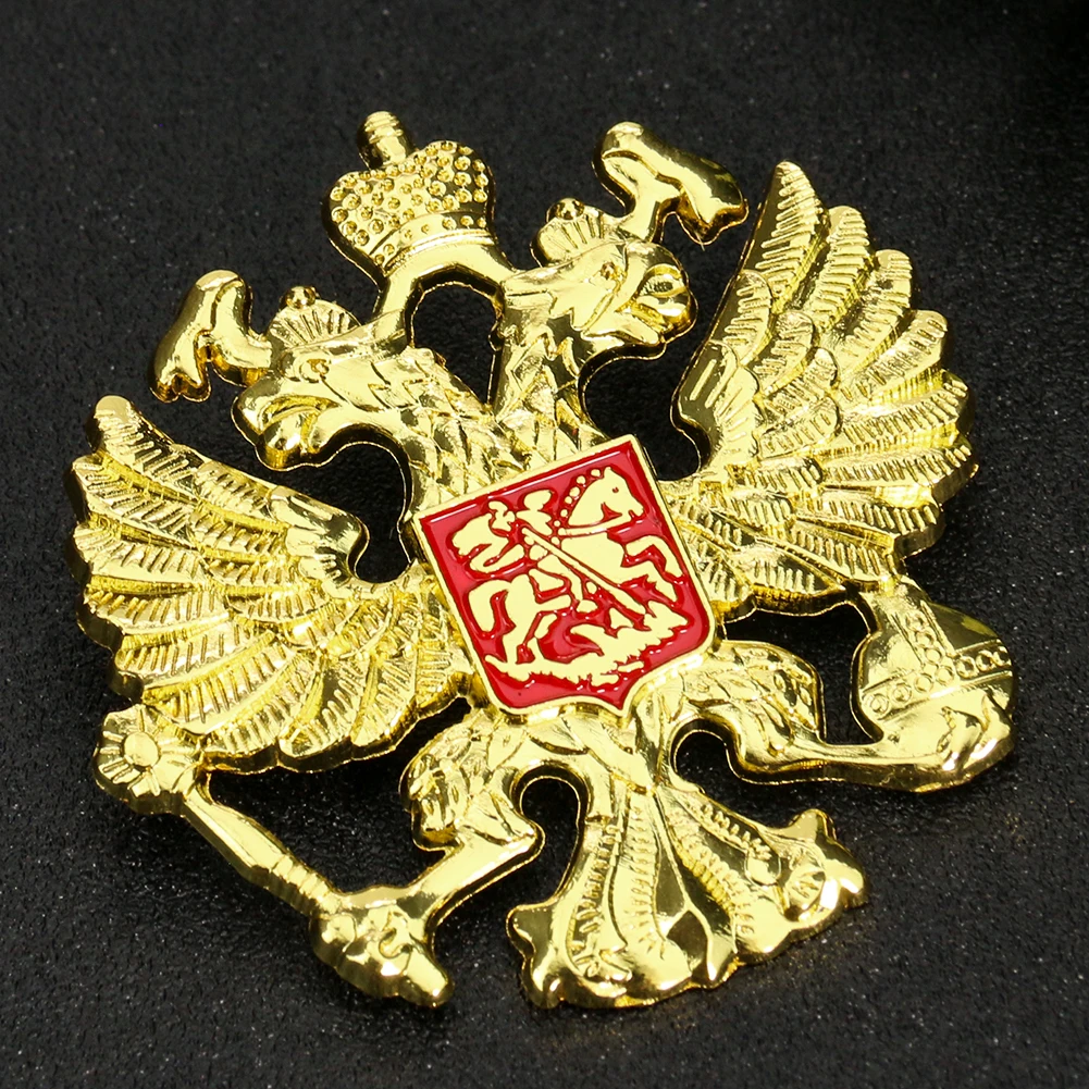 Muy Bien Gold Double Headed Eagle Brooch Pin Metal Russian Badge Punk Brooch Banquet Lapel Pin Men\'s Clothing Accessories