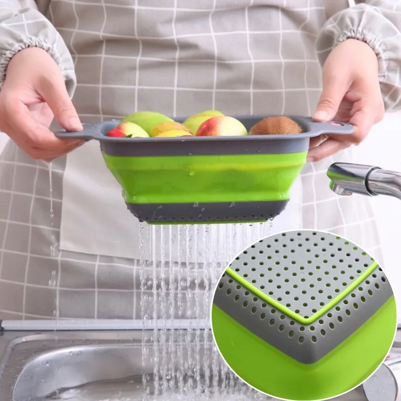 

Collapsible Cutting Board With Colander Multifunction Silicone Folding Chopping Board Dish Basin Basket Drainer Kitchen Storage