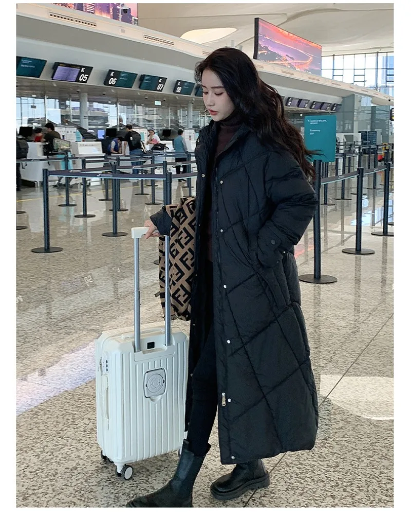 2026 Fashion Down Cotton-padded Jacket Women's Winter X-long Parkas Thicken Warm Top Hooded Coat Loose A-line Quilted Outerwear