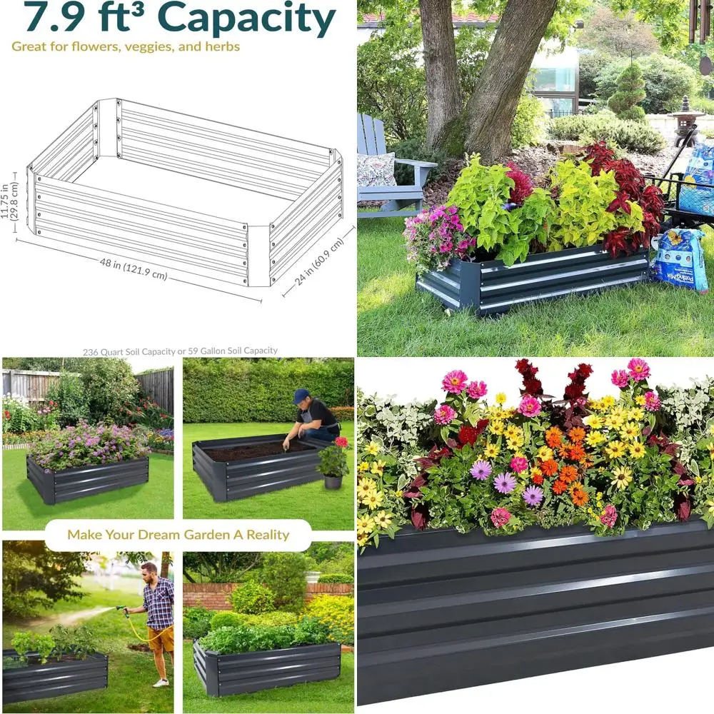 

Galvanized 4' x 2' Raised Garden Bed for Outdoor Vegetables and Flowers - Dark Gray