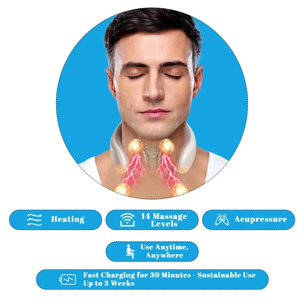 

Электрический массажер для шеи с 4 головками, 6 режимов вибрации, перезаряжаемый инструмент для массажа шеи, 14 уровней, массажер для горячего компресса для шеи