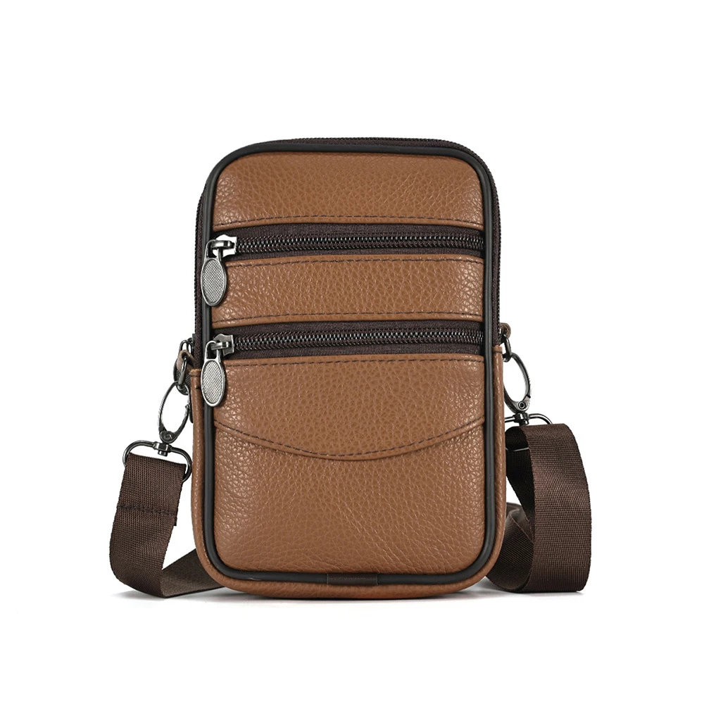 Men Genuine Leather Cell Phone Pouch Shoulder Crossbody Bag Waist Male Belt Bum Bag For Travel Casual Phone Messenger Handbags