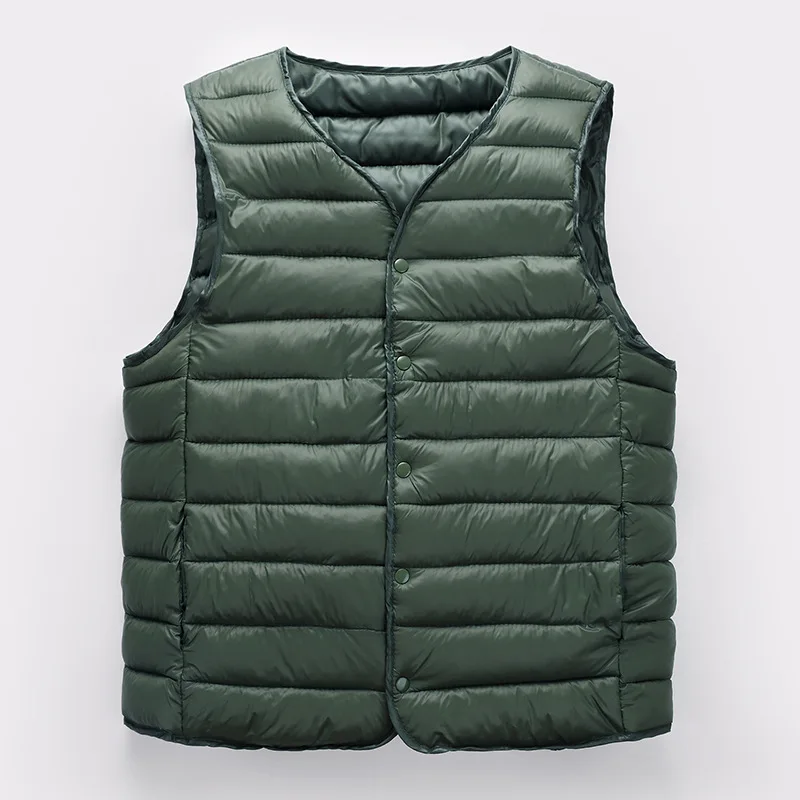 Chaleco ultraligero con cuello en V para hombre, chaqueta cálida sin mangas con botones, empacable, de algodón, otoño e invierno, 2024