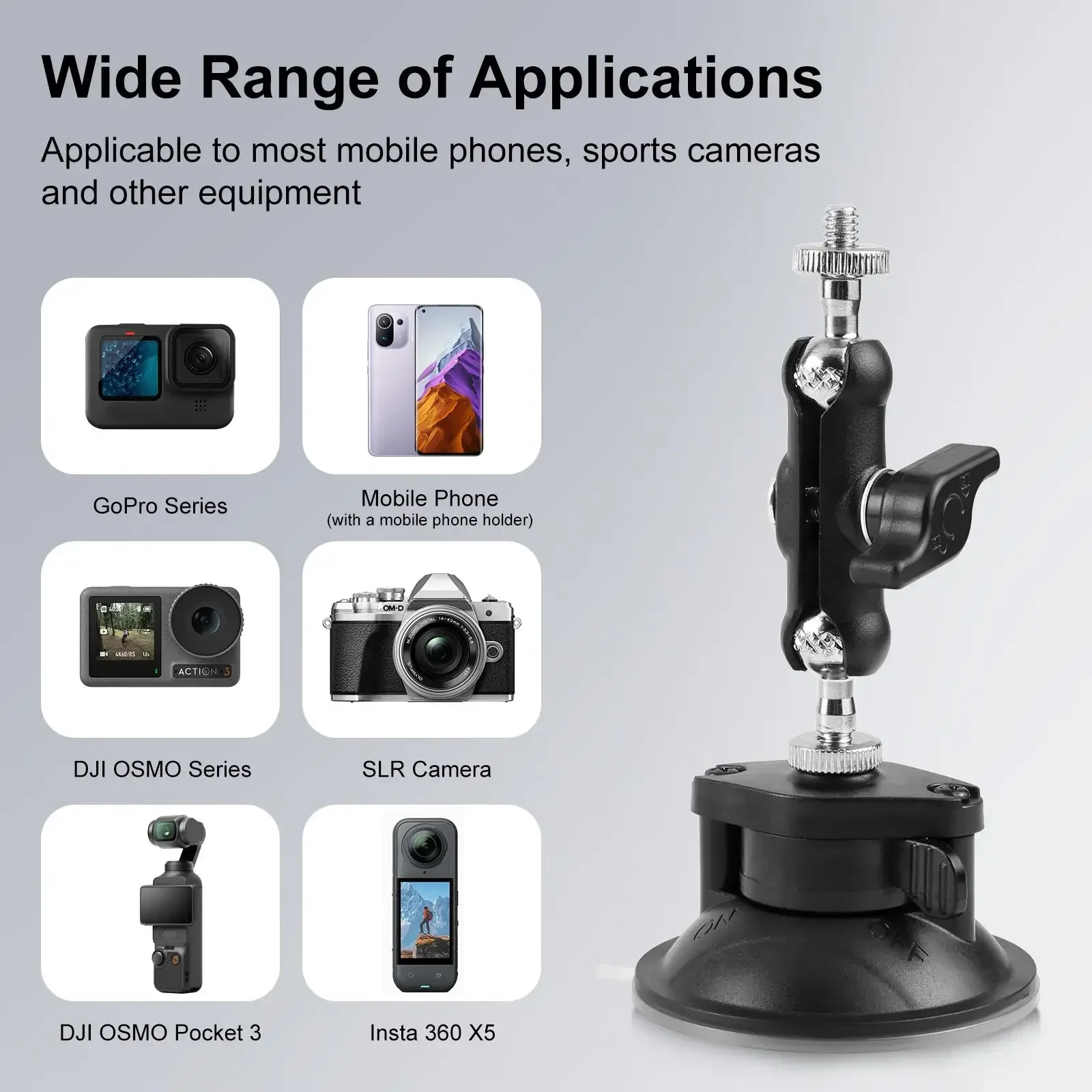 

Car Holder 1/4 Inch pea Suction cup Camera Holder Phone Holder 360 ° Windshield bracket Suitable for Mobile Phones/Cameras