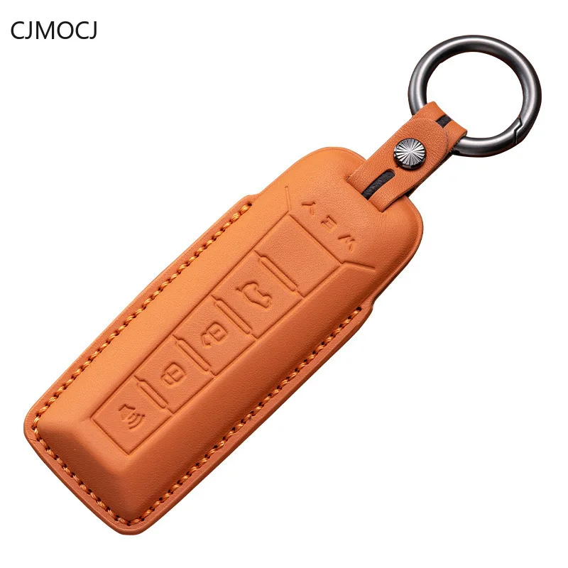 For WEY Lanshan Mocha Latte Key Case Cover, Genuine Leather  Car Key Fob Shell, Shockproof Smart Keychain, WEY Accessories