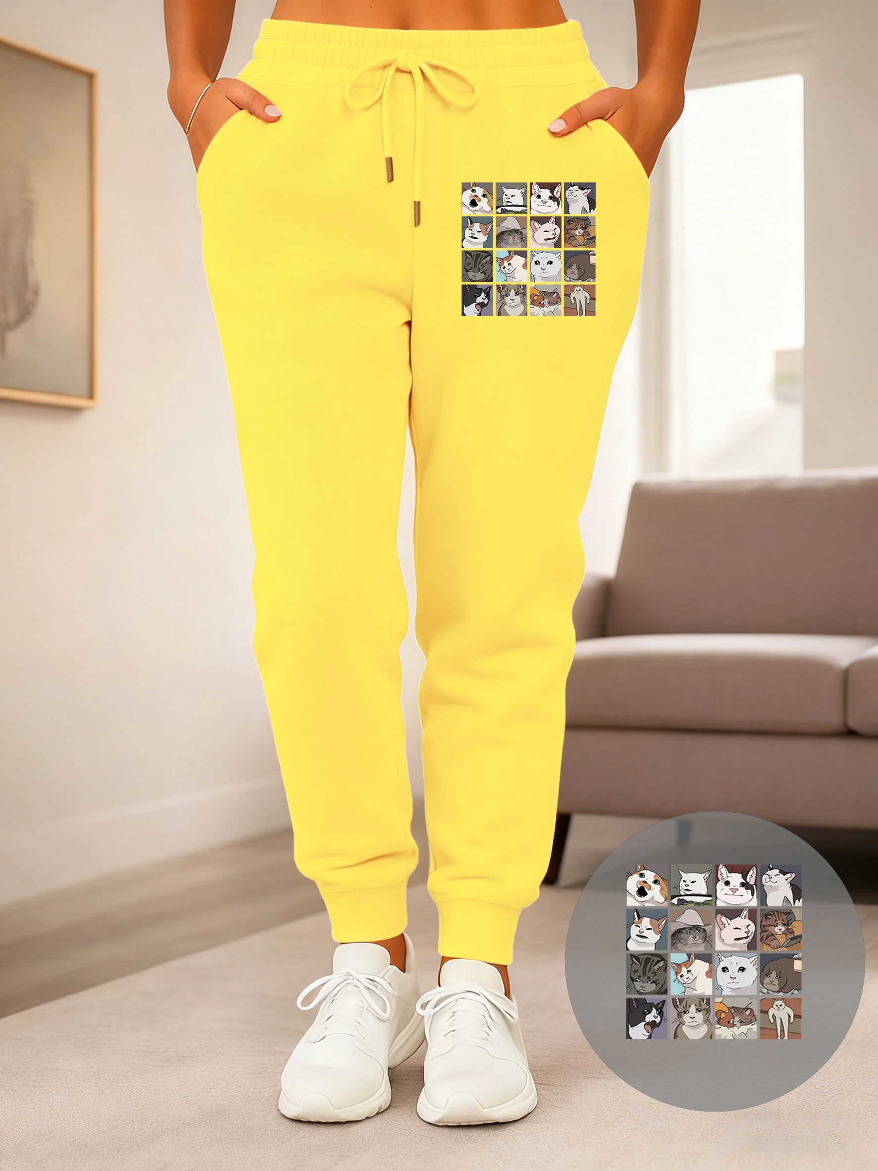 ミームキャッツ 2.0 漫画プリント女性パンツフリースファッションスウェットパンツカジュアル秋ズボンポケット快適なジョギングパンツ
