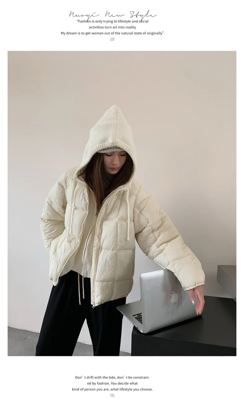 2026 Winter New Solid Color Long-sleeved Cotton Jacket Women's Fashion Versatile Hooded Bread Loose Korean Version Thick Coat