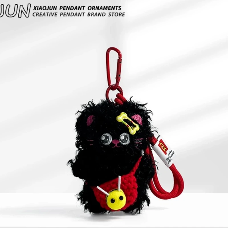 Black Curly Kitten Plush Doll Pendant Bee Shoulder Bag Bow Hand Rope Bag Keychain Dopamine Pendant Pendant Cute Festival Gifts