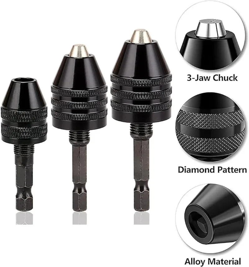 3/1pcs Hexagonal Handle Chucks Keyless Screwdriver Impact Driver Adaptor Bit Electric Drill Chuck Three-jaw Electric Drill Chuck