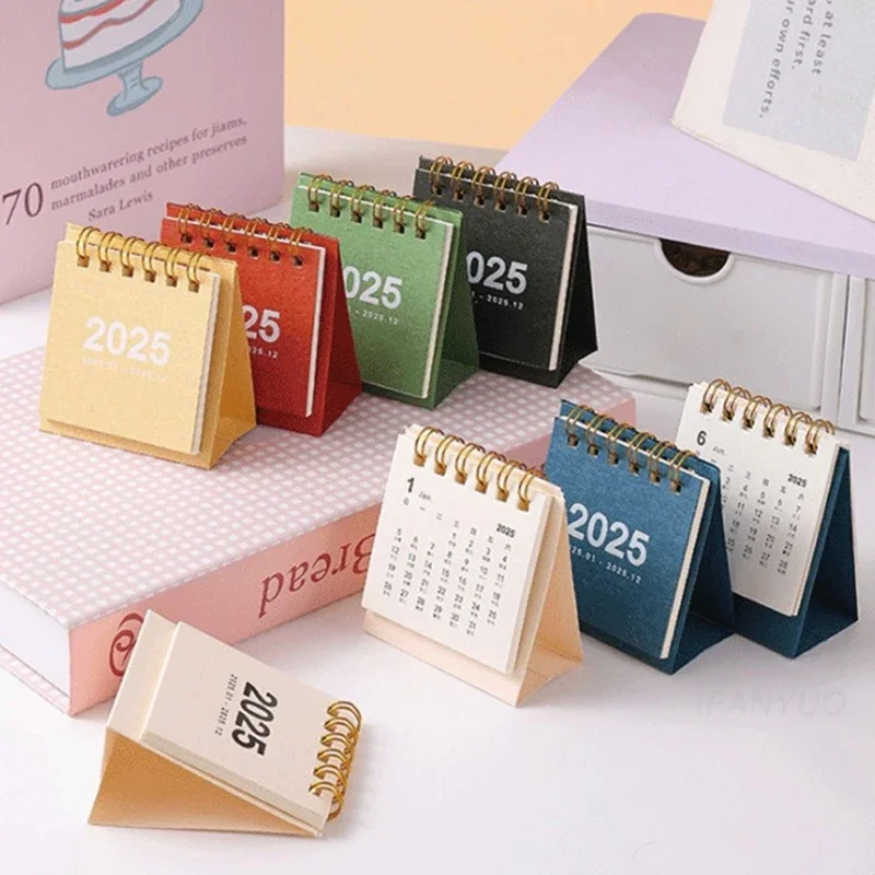 1Pc 2025 Mini Simple Small Desk Calendar Pocket Portable Flip Coil Binding Calendar Planner Desktop Decoration For Office School