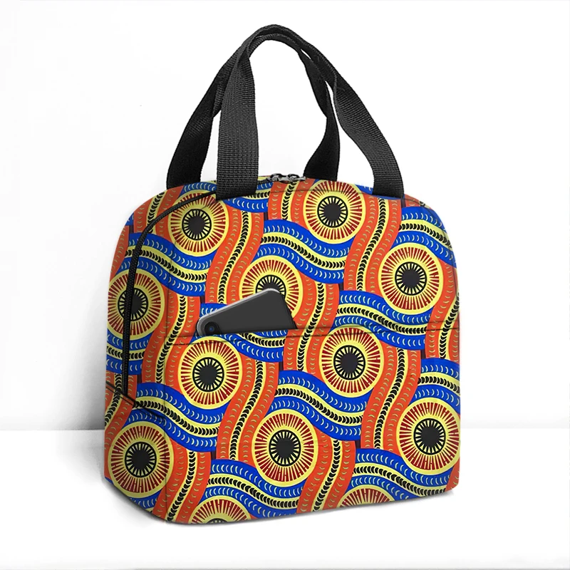 African Women Print Lunch Bags Cooler Reusable Lunch Tote Bag Picnic for Travel Afro Ladies Outdoors Portable Thermal Lunch Box