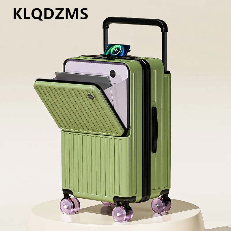 KLQDZMS USB Charging Suitcase Front Opening Boarding Case Laptop Trolley Case 20