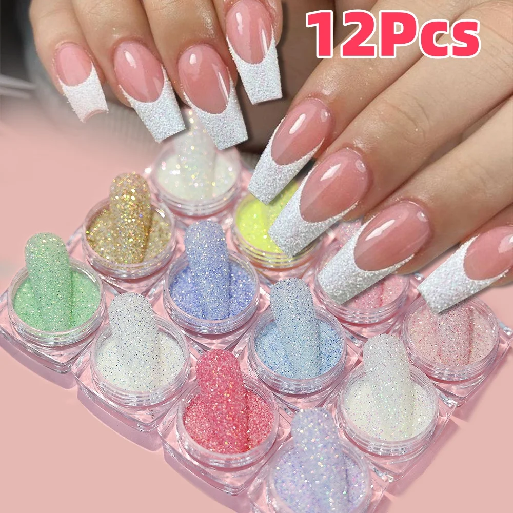 12Colors/Set Nail Art Glitter Sugar Powder Candy Coat Effect Chrome Pigment Dust Sparkly UV Gel Polish Nail Art Decoration Powde