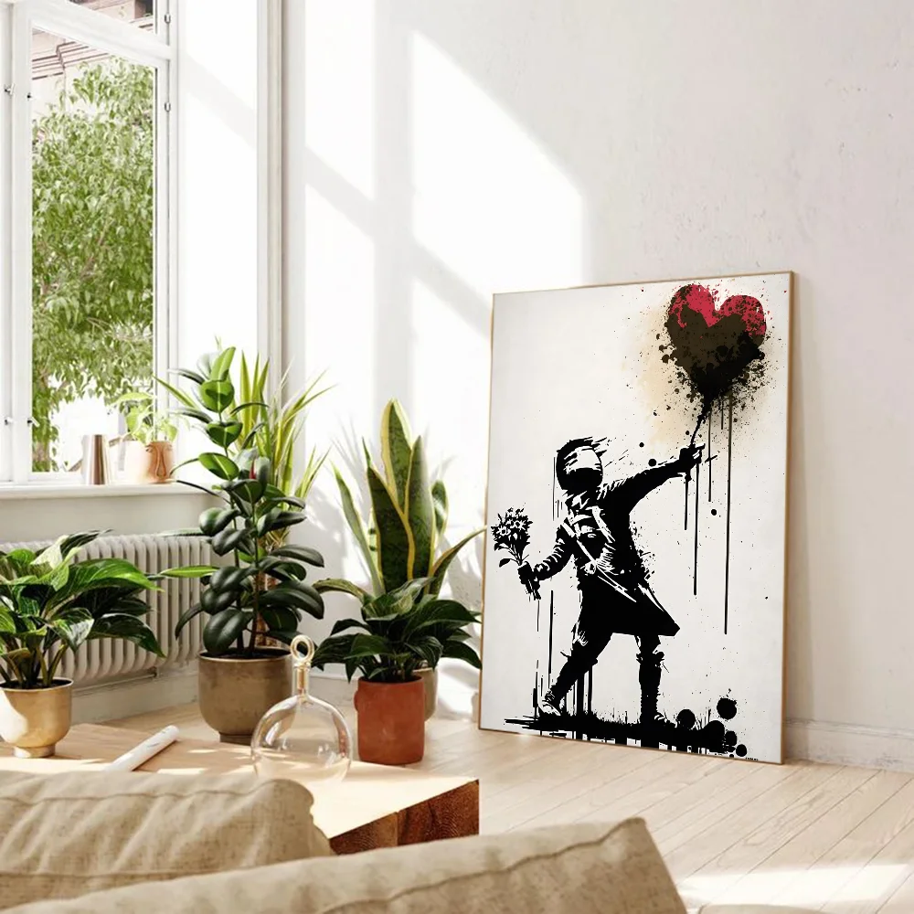 Banksy Street Graffiti โปสเตอร์ Vintage Sticky เอกสารไวท์เปเปอร์สติกเกอร์ DIY Room Bar Cafe Room Wall Decor