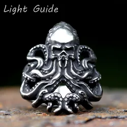 2023  Cool Mens Octopus Skull Ring 316L Stainless Steel Jewelry Seaman Rings for Men Puck Biker Jewelry Gifts free shipping