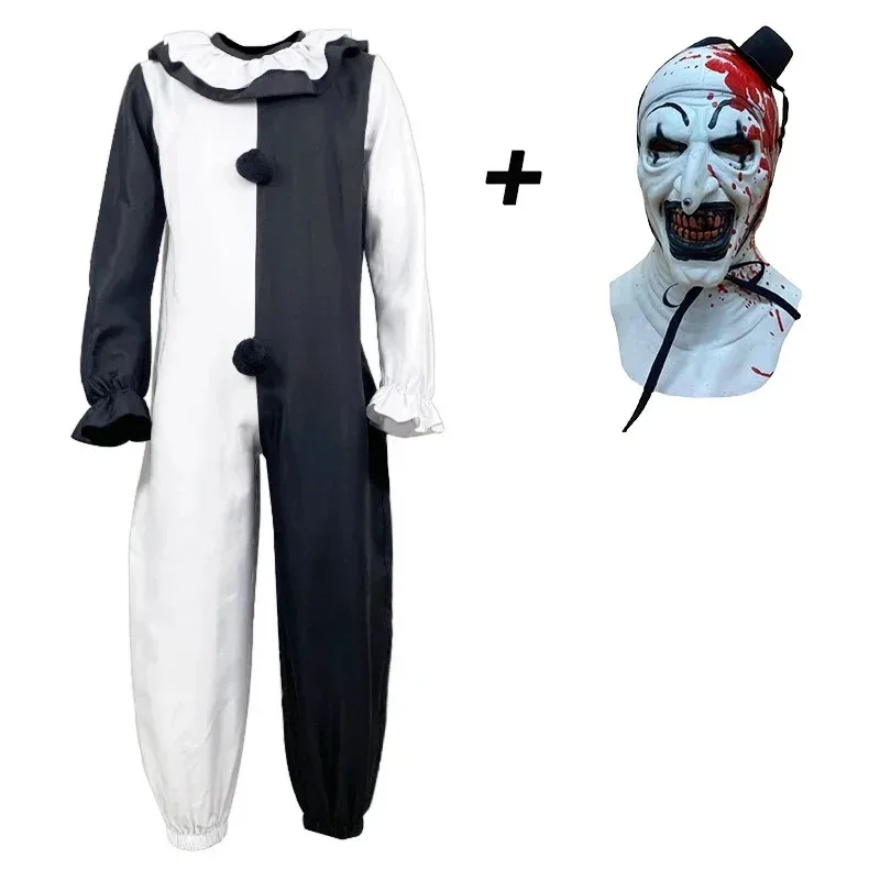 Art The Clown Cosplay Movie Terrifier 2 Art The Clown Costume Cosplay Tuta Maschera Costumi di Halloween Maschera per Uomo Donna