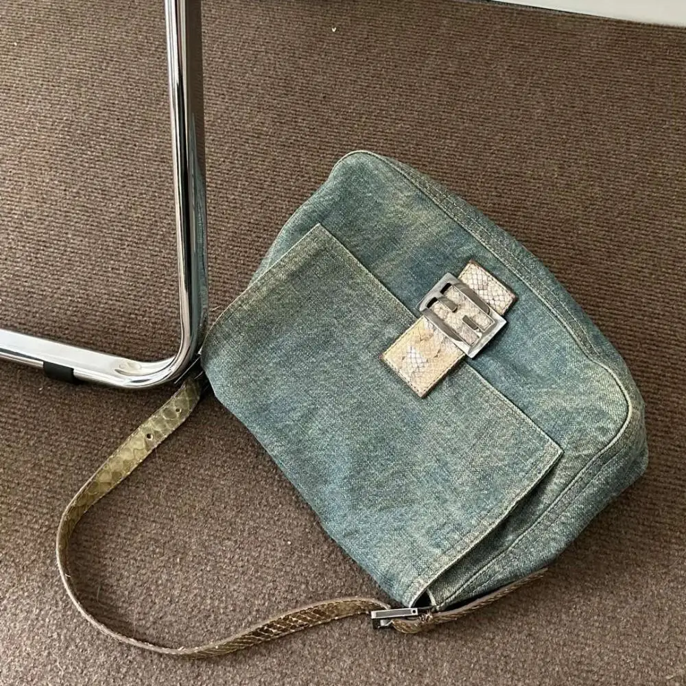 Denim Denim Shoulder Bag Fashion Crossbody Large Capacity Underarm Handbag Blue Messenger Travel Bag Female