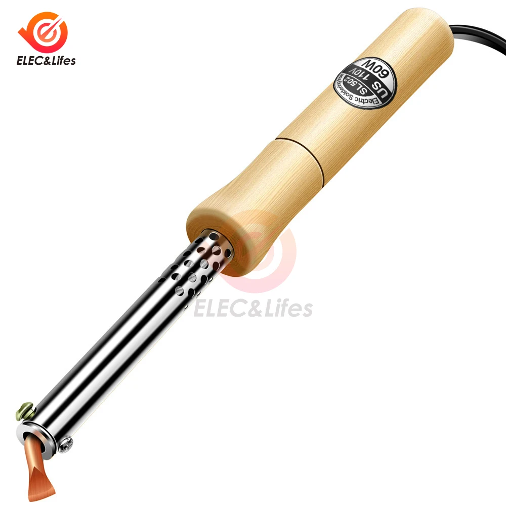 SL502 Eectrie Soldering iron Stainless Steel Pipe Sleeve Soldering Iron Weld Copper Tip with Wooden Handle Rework Station Tool