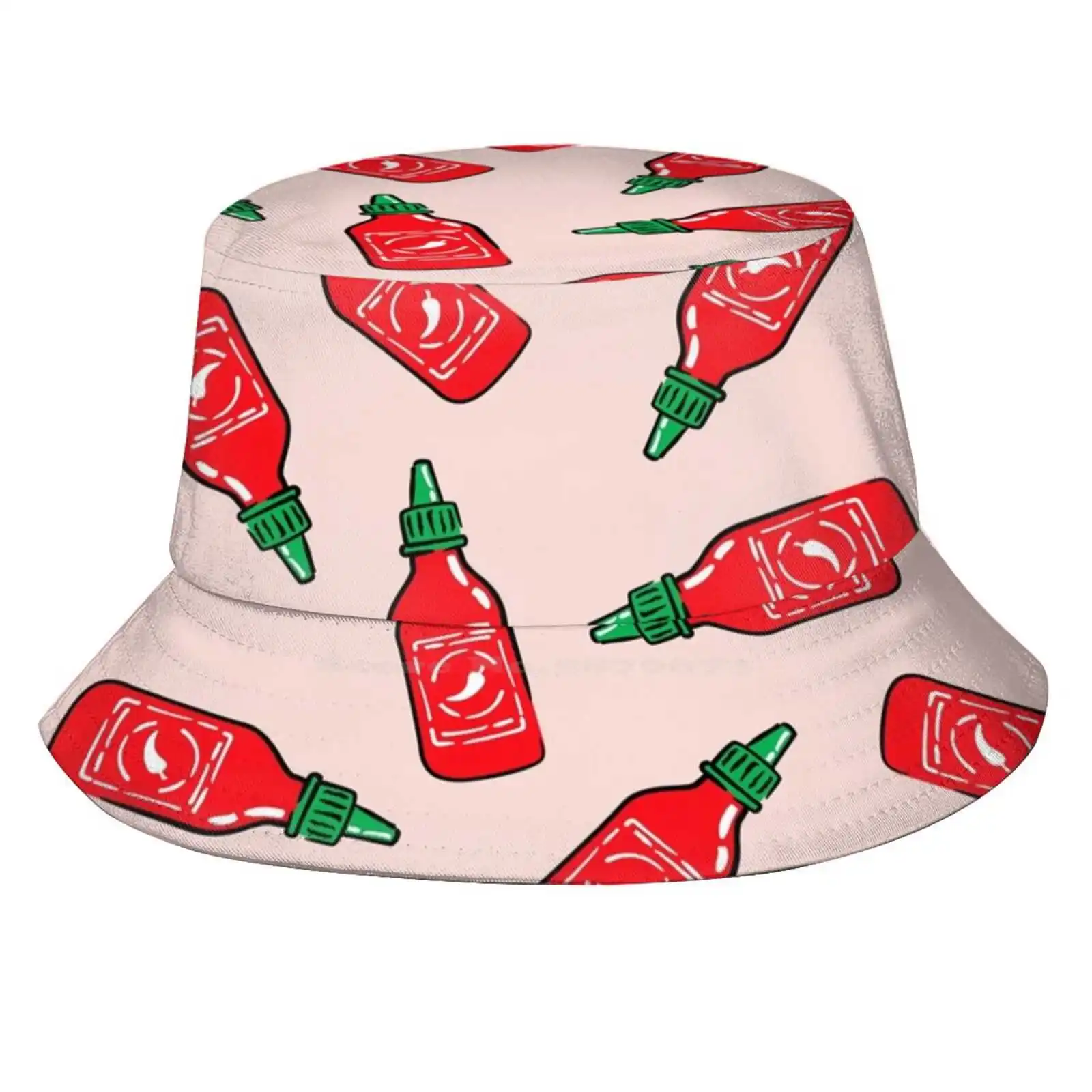 Sriracha Sauce - Pink - Hot Chili Sauce Sun Cap Fisherman Hat Bucket Hats Sriracha Sauce Hot Chili Sauce Polka Dots Hot Peppers