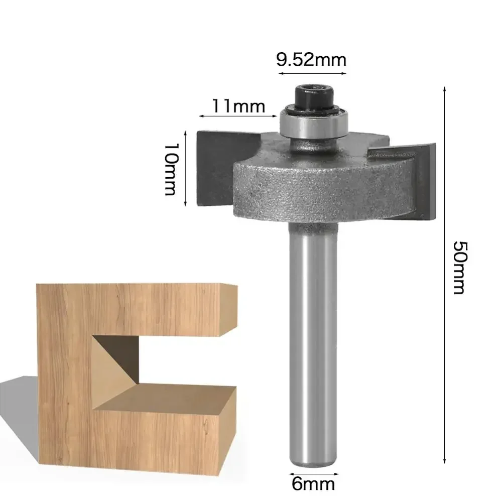 4PC/Set 1/4" 6.35MM 6MM Shank Milling Cutter Wood Carving  T Slot Router Bit Bit with Bearing Wood Slotting T Type Rabbeting Bit