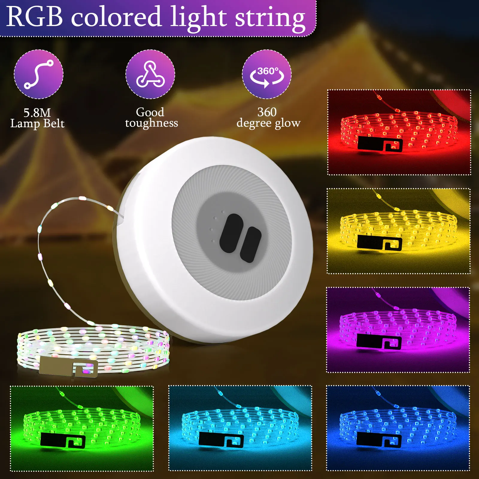 Imagem -03 - Qaca-rgb Camping String Light Bluetooth Controle App Carregamento Atmosfera Iluminação do Partido Lâmpada de Advertência Lanterna Tenda ao ar Livre