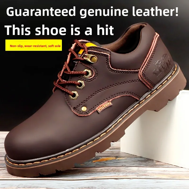 

Мужская повседневная кожаная обувь для весенне-осеннего сезона, уличная противоскользящая рабочая одежда, низкие ботинки, удобная обувь с круглым носком