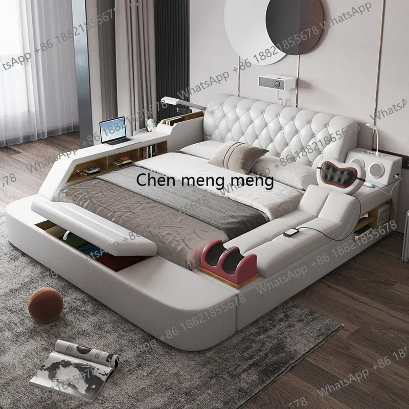 White Designer Bed Multifunctional Unique Lounge Hotel Luxury Wooden Comfortable Bed Fashion Camas De Casal Terrace Furniture