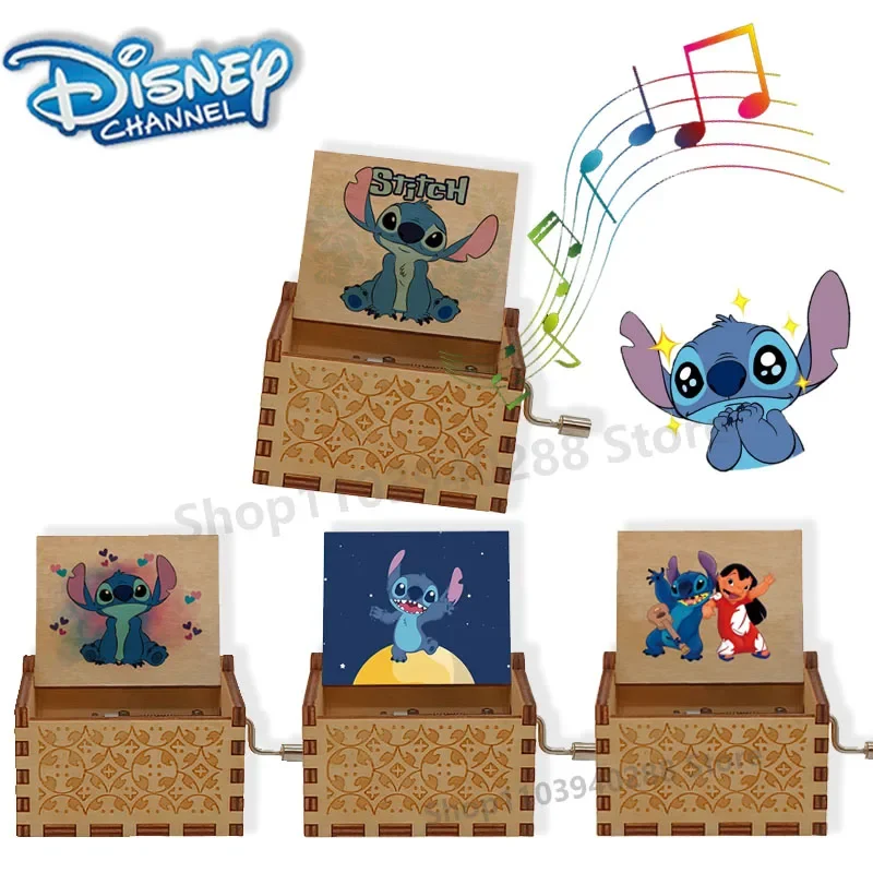 

Disney Stitch Music Box Cartoon Cute Anime Creative Wooden Hand Crank Fashion Decoration for Kids Friend Christmas Gift