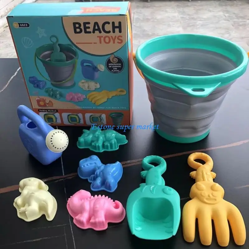

090B Collapsible Sand Bucket Beach Toy With Marine Mould and Shovel Sand Play Set For Children Outdoor Water Activity Toy