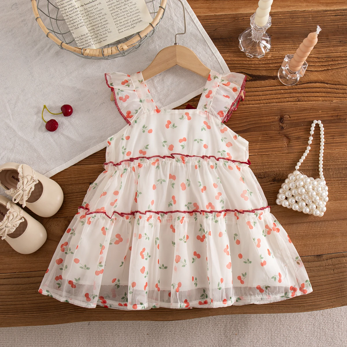 Baby Girl Dress Summer Cotton Bow Full Print Small Fly Sleeves Girls Dresses Cute Casual Beach Princess Dress Baby Clothing