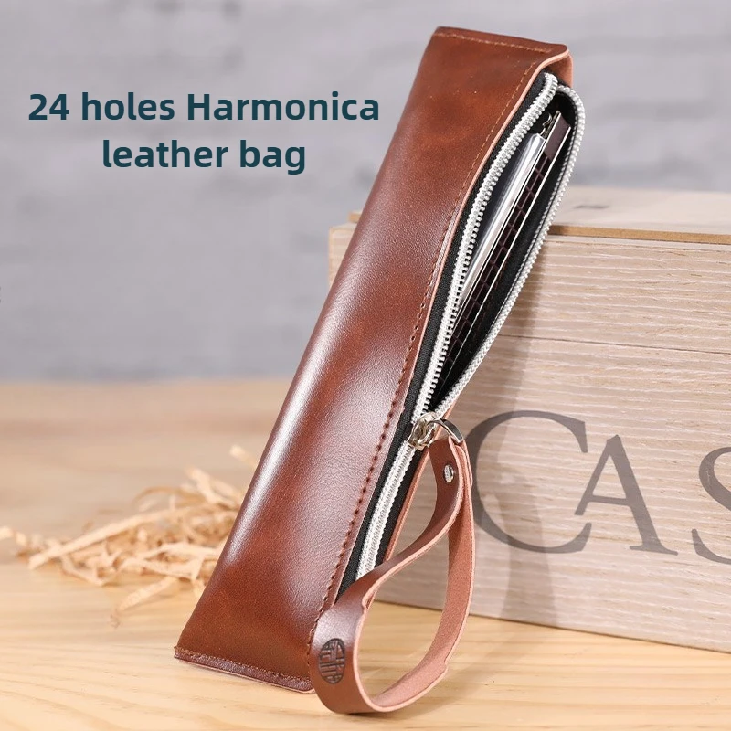 

24-лунная сумка для хранения губной гармошки, универсальная кожаная сумка для музыкальных инструментов, портативный органайзер для губной гармошки, защитная сумка для переноски