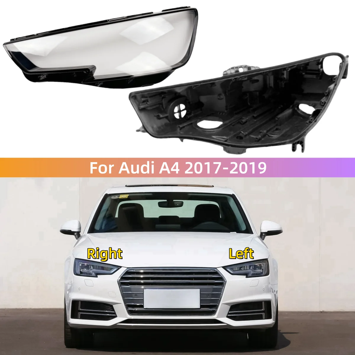 

For Audi A4 A4L 2017 2018 2019 Car Interior Replacement Parts Front Headlight Cover Car Light Bulb Holder