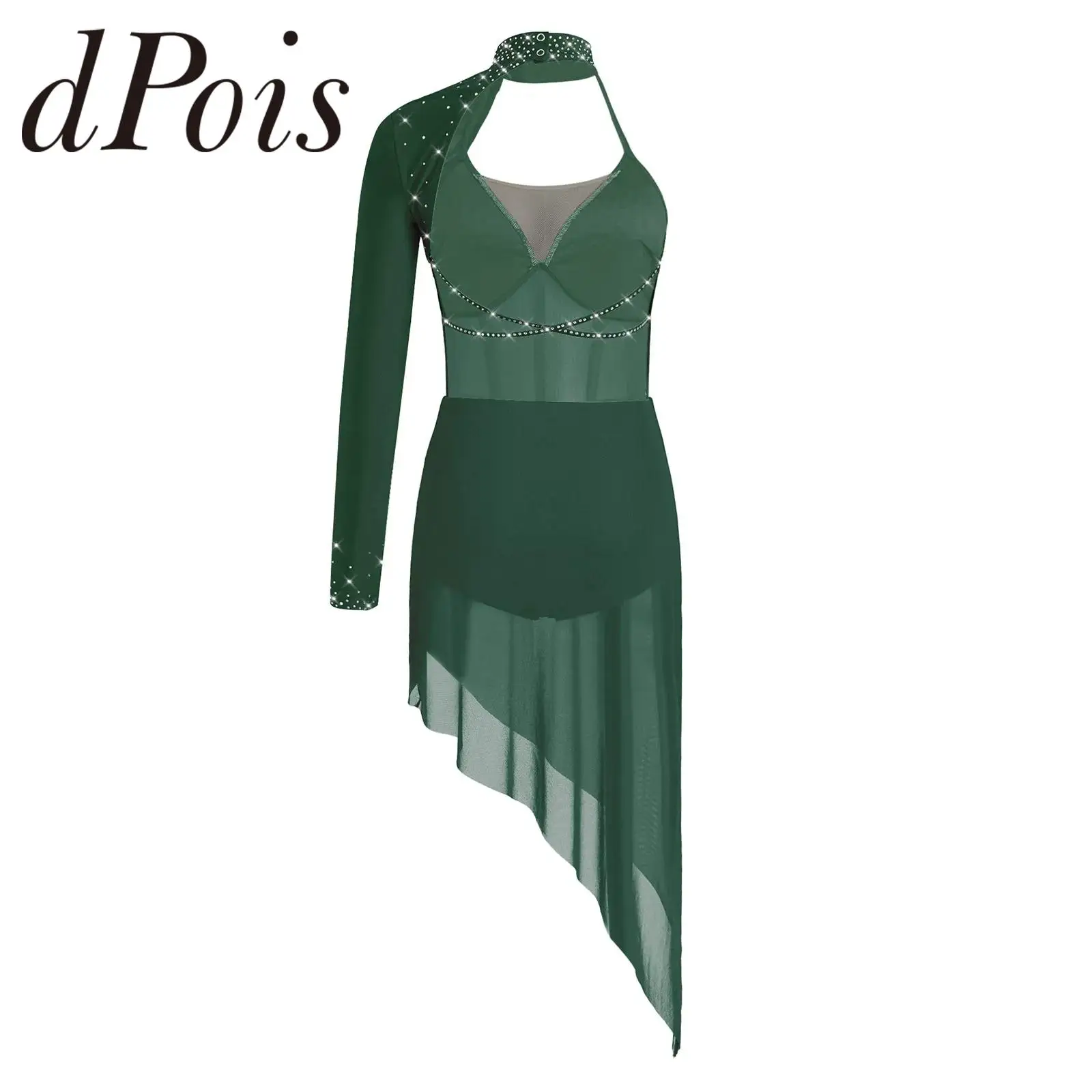 

Women's Lyrical Dance Dress Floral Lace Skating Asymmetrical Hem Leotard Dress Gymnastics Ballet Latin Dance Performance Costume